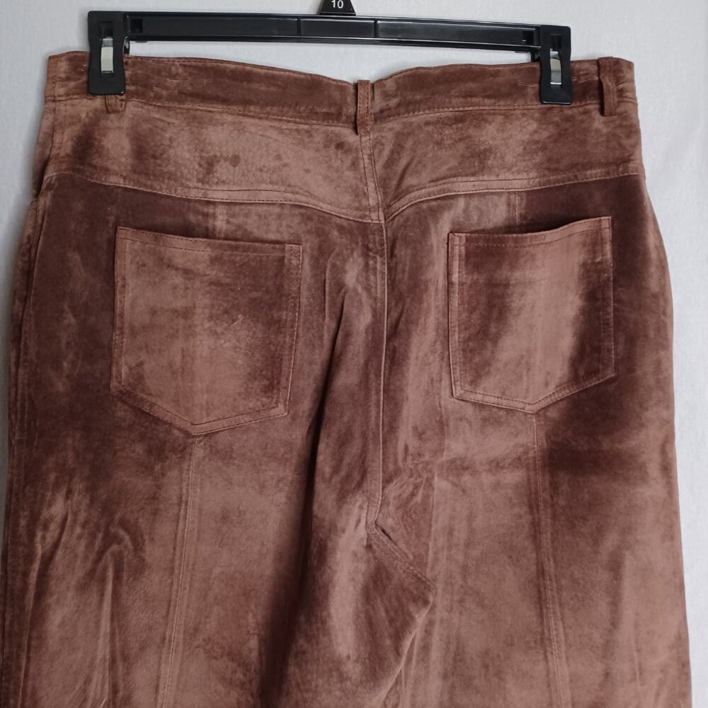 Margaret Godfrey Leather Pants Womens 14 Brown Straight Leg Lined Biker Rocker - Picture 4 of 11